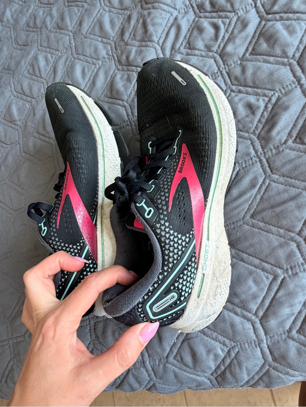 Brooks Women’s Black Running Shoes with Pink and Mint Accents